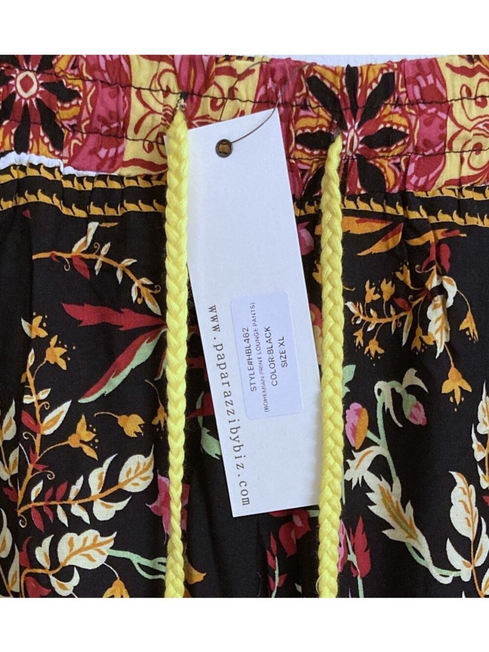 Paparazzi Black Pink Floral Bohemian Silky Viscose Wide Leg Pants Size XL NWT - Picture 4 of 6